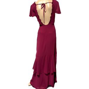 Lulus Women's Pour the Champagne Burgundy Ruffled Backless Maxi Dress Red XS NWT